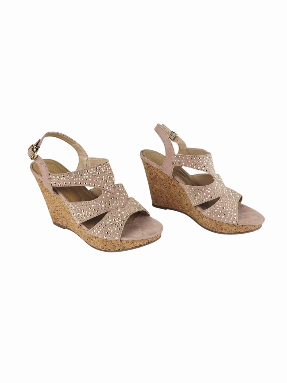Andrew Geller Taupe Studded Cork Wedge Sandals- 7.5